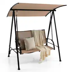 Walmart Costway 2-Seat Patio Swing Porch Swing with Adjustable Canopy for Garden Dark Beige offer