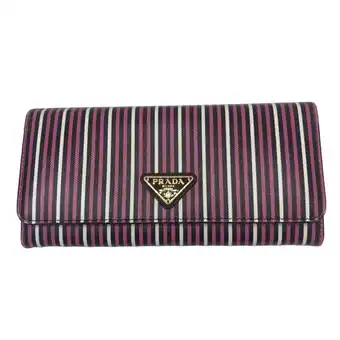 Walmart Pre-Owned PRADA Prada Long Flap Wallet Saffiano Bifold Striped Multicolor Card Key G... (Good) offer