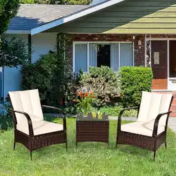 Walmart Gymax 3PCS Patio Outdoor Rattan Conversation Set Furniture Set w/ Table Cushions offer