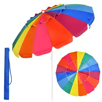 Walmart Costway 8 FT Beach Umbrella Outdoor Tilt Sunshade Sand Anchor W/Carry Bag Rainbow offer