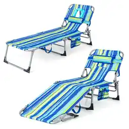 Walmart Gymax Goplus 2PCS Outdoor Beach Lounge Chair Folding Chaise Lounge w/ Pillow Blue & Green offer