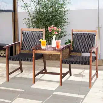 Walmart Costway 2-Seat Patio Rattan Bench Acacia Wood Frame Table W/Umbrella Hole Deck offer