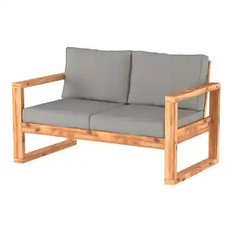 Walmart Walker Edison Hudson Acacia Wood Patio Love Seat with Gray Cushions in Brown offer