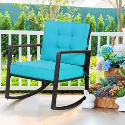 Walmart Gymax Outdoor Wicker Rocking Chair Patio Lawn Rattan Single Chair Glider w/ Turquoise Cushion offer