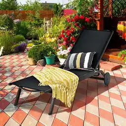 Walmart Costway Outdoor Lounge Chair Chaise Reclining Aluminum Fabric Adjustable Black offer