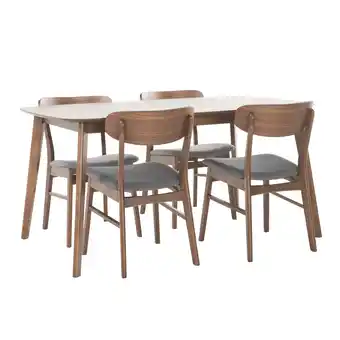 Walmart GDF Studio Balfern Mid Century Modern Fabric Upholstered 5 Piece Dining Set, Dark Gray and Walnut offer