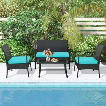 Walmart Gymax 4PCS Patio Rattan PE Wicker Furniture Conversation Set w/ Sofa Chair & Table offer