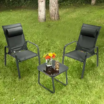 Walmart Costway 3PCS Patio Bistro Furniture Set Adjustable Back Stackable Chairs Black offer