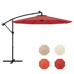 Walmart Gymax 10ft Solar Patio Umbrella Outdoor Offset Hanging Umbrella w/ 40 LED Lights Red offer