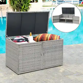 Walmart Costway Outdoor Sturdy 88 Gallon Rattan & Steel Deck Box, Gray offer