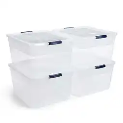 Walmart Rubbermaid 4 Pack 74 Quart Storage Containers for Garage and Home, Clear offer