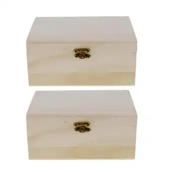 Walmart 2 Pieces Unfinished Wood Classic Box Storage With Hinged Lid For Arts Crafts offer