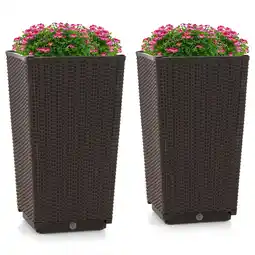 Walmart Costway 2PCS Outdoor Wicker Flower Pot 22.5''Tall Planters with Drainage Hole Coffee offer