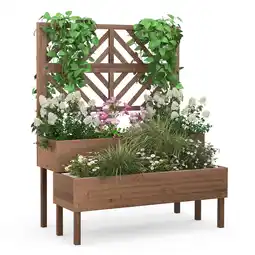 Walmart Costway 2-Tier Raised Garden Bed with Trellis Wooden Elevated Planter Box for Vegetables offer