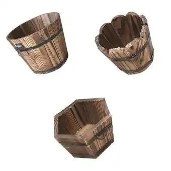 Walmart 3Pcs/Set Rustic Wood Barrel Succulent Plants Flower Pot Garden Patio Decoration offer