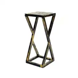 Walmart 19.5 Inches Stone Top Plant Stand with Geometric Base, Black and Gray offer