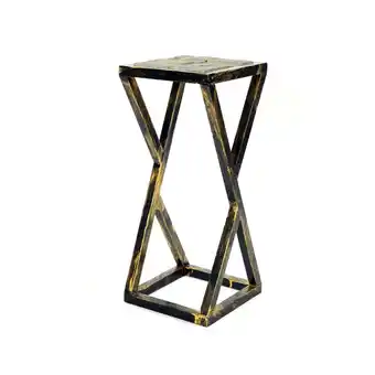 Walmart 19.5 Inches Stone Top Plant Stand with Geometric Base, Black and Gray offer