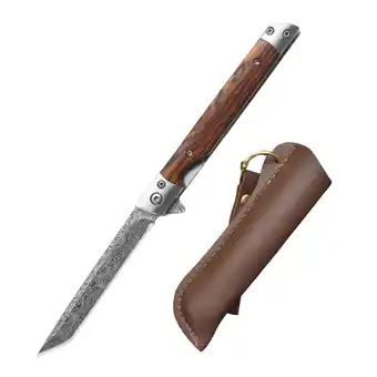 Walmart Damascus Pocket Knife Survival Knife Sandalwood Handle Folding Knife Outdoor Folding Knife offer