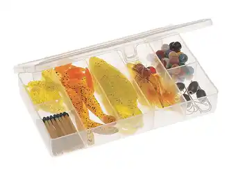 Walmart Frabill Fishing Tackle Box, Pocket StowAway with 7 compartments, Small, Clear offer