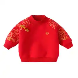 Walmart Toddler Boys New Year Print Long Sleeve Warm Sweatshirt Pullover Tang Suit Outfit offer