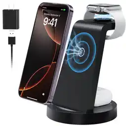 Walmart ETEPEHI 3 in 1 Wireless Charger Compatible with iPhone & iWatch - AirPods Charging Dock, Black offer