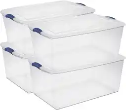 Walmart 4 Pack Latch Box Plastic 105 Qt Clear Plastic Bins with Lid White & Blue offer