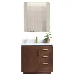 Walmart Vinnova San 36 Single Sink Wood Bath Vanity with Mirror in Natural Walnut/White offer