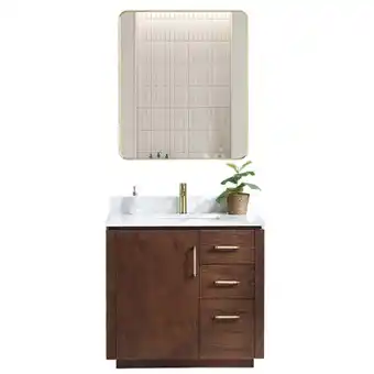 Walmart Vinnova San 36 Single Sink Wood Bath Vanity with Mirror in Natural Walnut/White offer