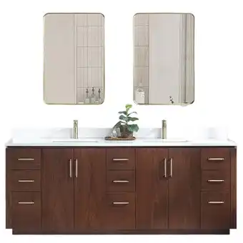 Walmart Vinnova San 84 Double Sink Wood Bath Vanity with Mirrors in Natural Walnut offer