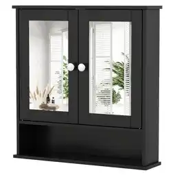 Walmart Kepooman Double Door Wall-Mounted Bathroom Mirror Cabinet with Storage Shelf-Black offer