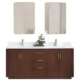 Walmart Vinnova San 72 Double Sink Wood Bath Vanity with Mirrors in Natural Walnut offer