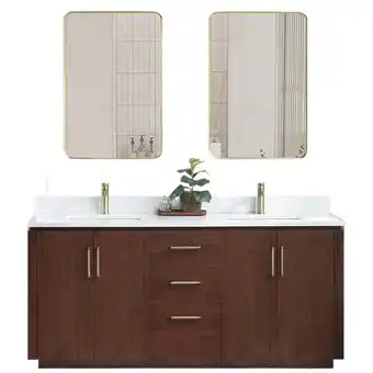 Walmart Vinnova San 72 Double Sink Wood Bath Vanity with Mirrors in Natural Walnut offer