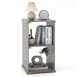 Walmart Costway 1 PCS 2-Cube Storage Shelf Slatted Paulownia Wood Cubic Organizer with Open Back Gray offer