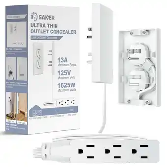 Walmart Saker 5 ft White 3 Outlets Indoor Extension Cord offer