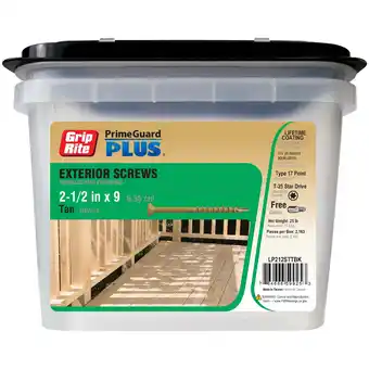 Walmart Grip-Rite PrimeGuard Plus #9 x 2-1/2 in. Tan Wood to Wood Deck Screw 25lb. Bucket offer