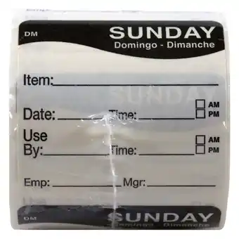 Walmart DayMark Day of the Week 2 x 2 Dissolvable Label, Sunday, Item/Date/Use By, (Roll of 250) offer