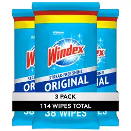 Walmart Windex Glass Window and Surface Household Clear Cleaning Wipes, Original, 38 Ct (Pack of 3) offer