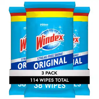 Walmart Windex Glass Window and Surface Household Clear Cleaning Wipes, Original, 38 Ct (Pack of 3) offer