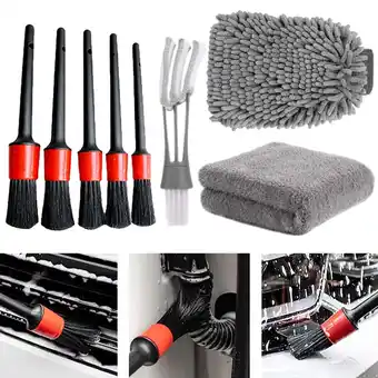 Walmart Car Beauty Interior Cleaning Detail Brush 8 Piece Car Wash Gloves Car Wash Towel Combo Set offer