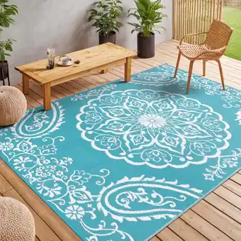 Walmart MeyJey Outdoor Rug 6'x9' Reversible Waterproof Area Rug Plastic Mat for RV Patio Camping Teal offer