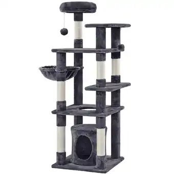 Walmart Alden Design Upholstered 6-Level 56.5 Cat Tree with Scratching Posts, Dark Gray offer