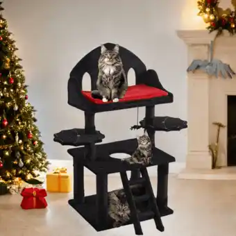 Walmart Mekidulu 4-Level 55inch Goth Cat Tree with Bed, Scratching Posts, Spider Toy,Black Red offer