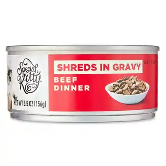 Walmart M4Pet Treat Beef Dinner Shreds in Gravy Wet Cat Food, 5.5 oz Can (Pack of 6) offer