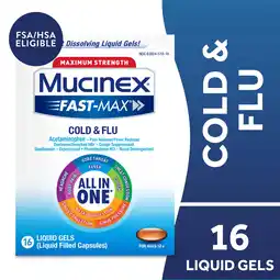 Walmart Mucinex Fast-Max Cold and Flu Medicine, Chest Congestion, Cough, Sore Throat, 16 Liquid Gels offer