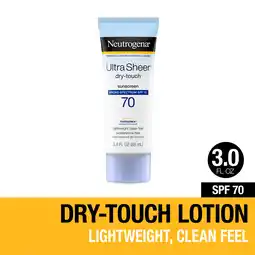 Walmart Neutrogena Ultra Sheer Dry-Touch Sunscreen Lotion, SPF 70 Face Sunblock, 3 fl oz offer