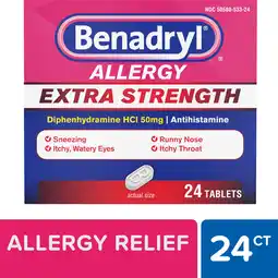 Walmart Benadryl Extra Strength Antihistamine Allergy Relief Tablets, 24 Ct offer