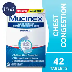 Walmart Mucinex 12 Hour Max Strength Expectorant, OTC Medicine for Excess Mucus Relief, FSA/HSA, 42 Tablets offer