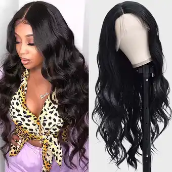 Walmart KIHOUT Deals Front Lace Wig Body Long Curly Hair Synthetic Wig 26 Inch offer