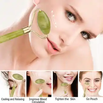 Walmart YUEYAN Face Facial Roller Massager Gua Sha Board Set Natural Jade Stone Crystal P1 offer