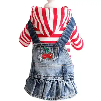 Walmart Fruit Embroidered Pet Dog Dress Clothes Stripe Plaid Puppy Denim Hoodie Jacket L offer